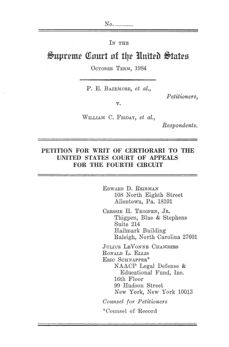 Bazemore v. Friday Petition for Writ of Certiorari to the United States Court of Appeals for the Fourth Circuit preview