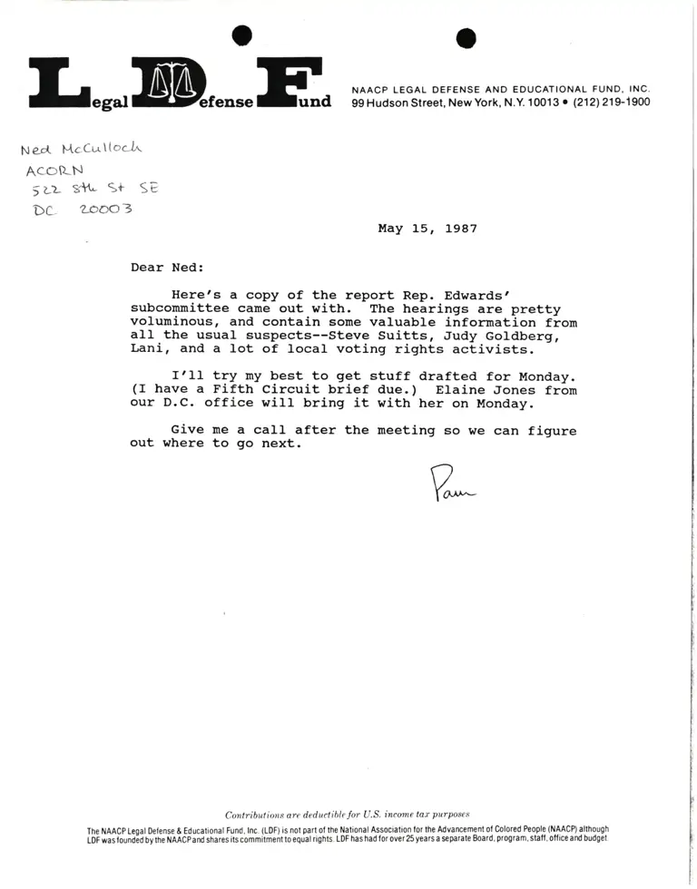 Correspondence from Pamela Karlan to Ned McCulloch preview