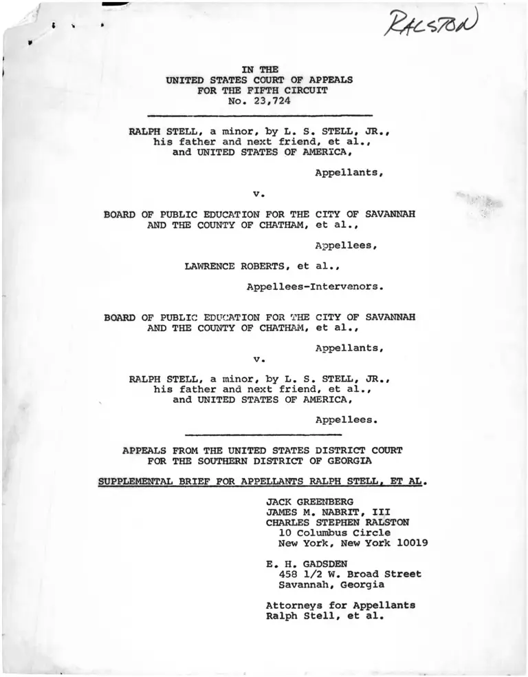 Stell v. Savannah-Chatham County Board of Education Supplemental Brief for Appellants preview