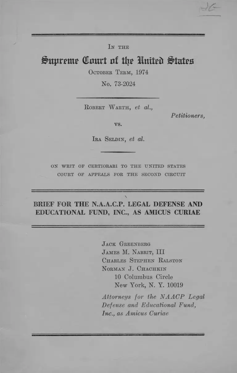 Warth v. Selden Brief Amicus Curiae preview