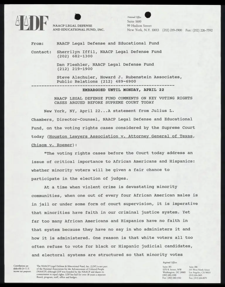 NAACP Legal Defense Fund Comments on Key Voting Rights Cases Argued Before Supreme Court Today preview