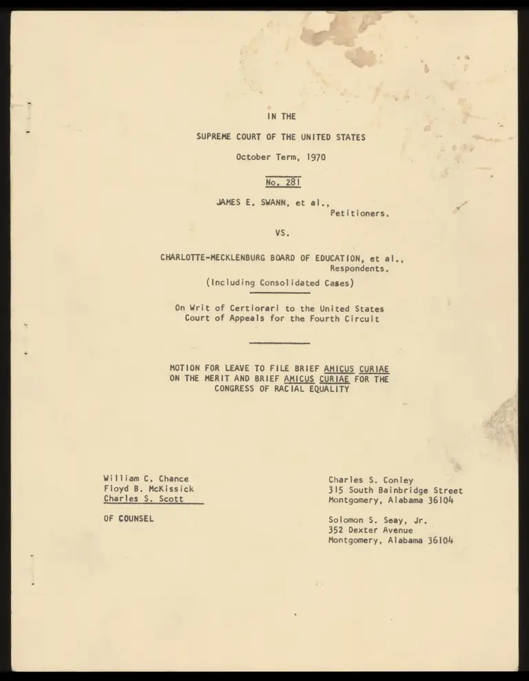 Cover of Motion for Leave to File on the Merit and Brief Amicus Curiae for the Congress of Racial Equality preview