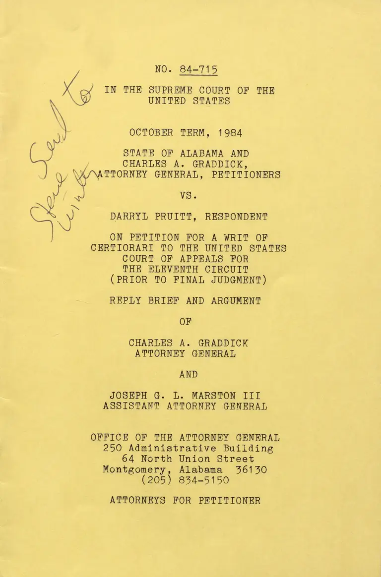 Alabama v. Pruitt Reply Brief and Argument of Graddick preview