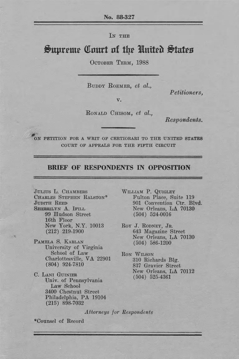 Roemer v Chisom Brief of Respondents in Opposition preview
