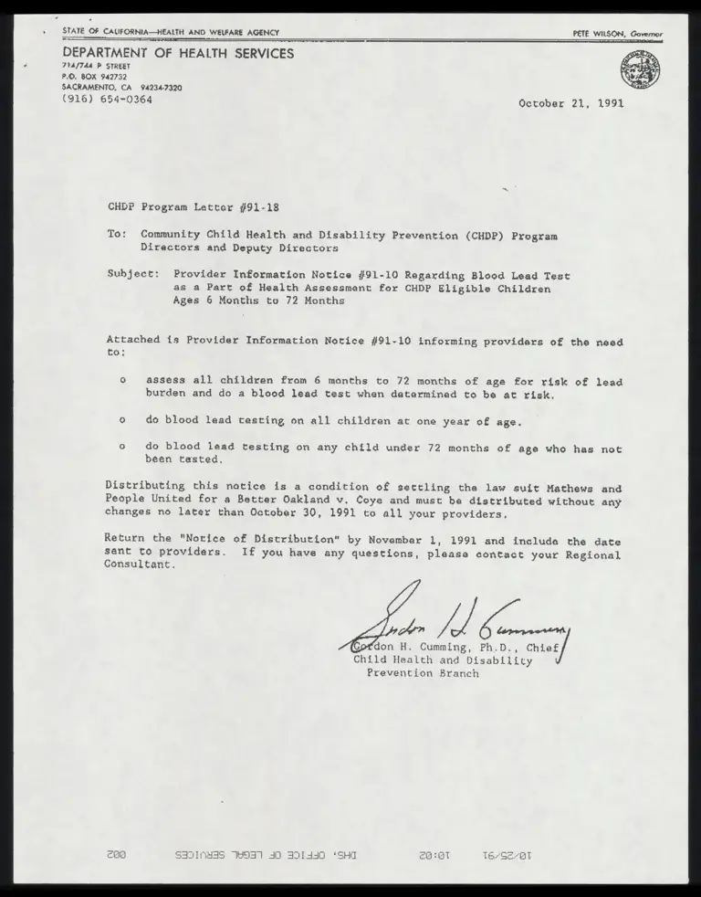 Department of Health Services Provider Information Notice - Blood Lead Test preview