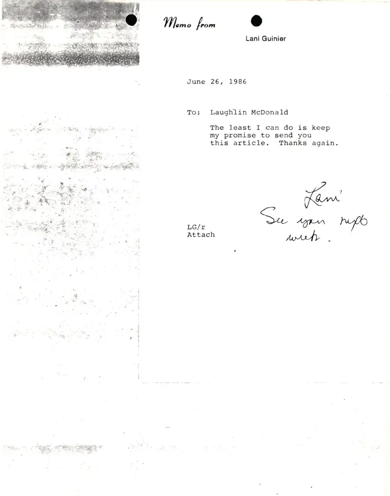 Memorandum from Lani Guinier to Laughlin McDonald preview