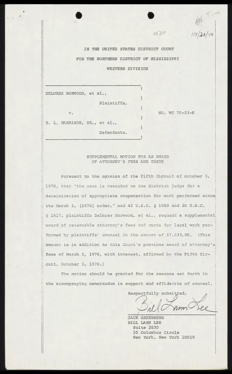 Supplemental Motion for an Award of Attorney's Fees and Costs; Memorandum in Support of Supplemental Motion for an Award of Attorney's Fees and Costs preview