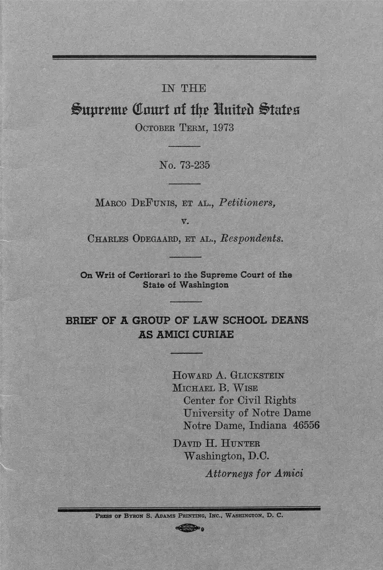 DeFunis v. Odegaard Brief of a Group of Law School Deans as Amici Curiae preview