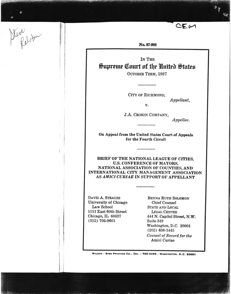 Richmond v JA Croson Company Amici Curiae in Support of Appellant preview