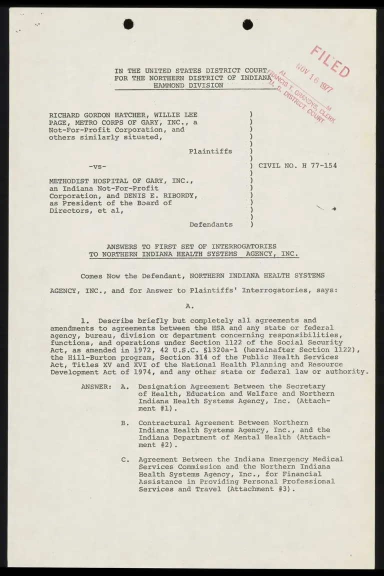 Answers to First Set of Interrogatories to Northern Indiana Health Systems Agency, Inc. preview
