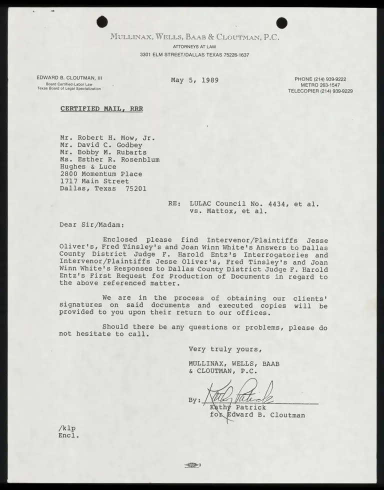 Intervenor/Plaintiffs Oliver, Tinsley, and Whites' Answers to and Judge Entz's Interrogatories; Verifications; Responses to and Request for Production of Documents preview