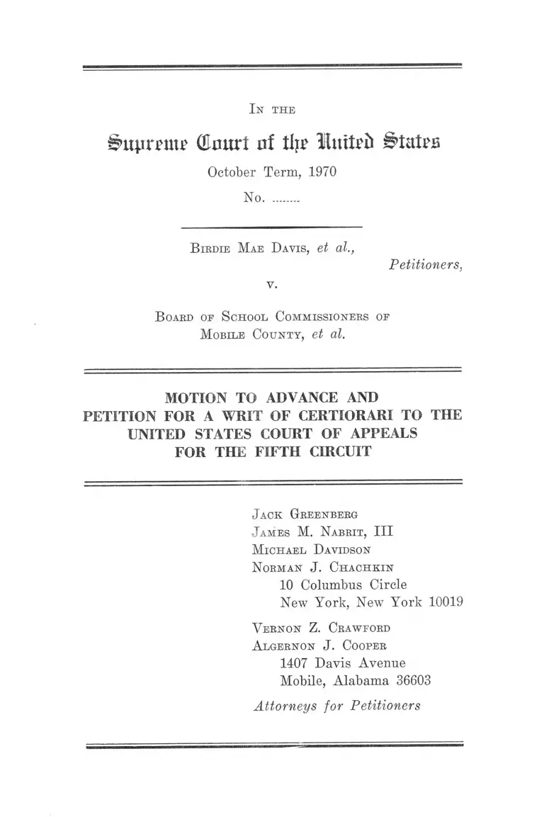 Davis v. Mobile County Board of School Commissioners Motion to Advance and Petition for a Writ of Certiorari to the US Court of Appeals for the Fifth Circuit preview