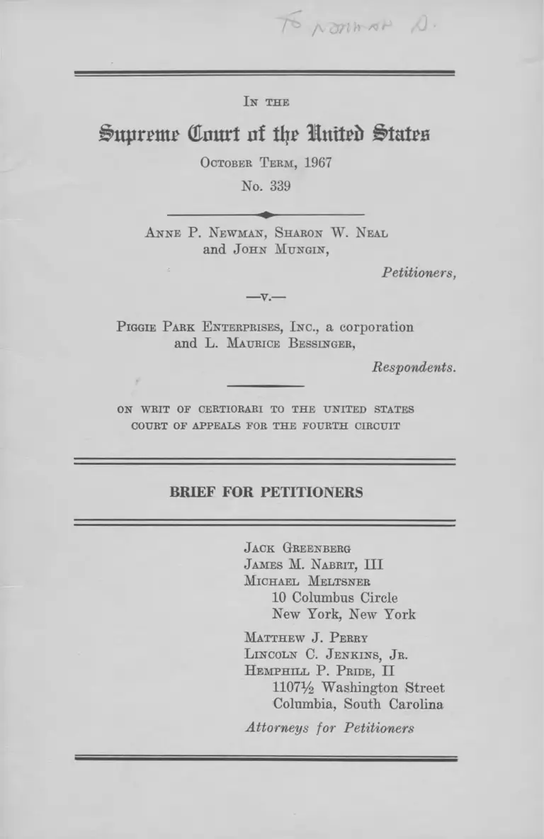 Newman v. Piggie Park Enterprises Brief for Petitioners preview