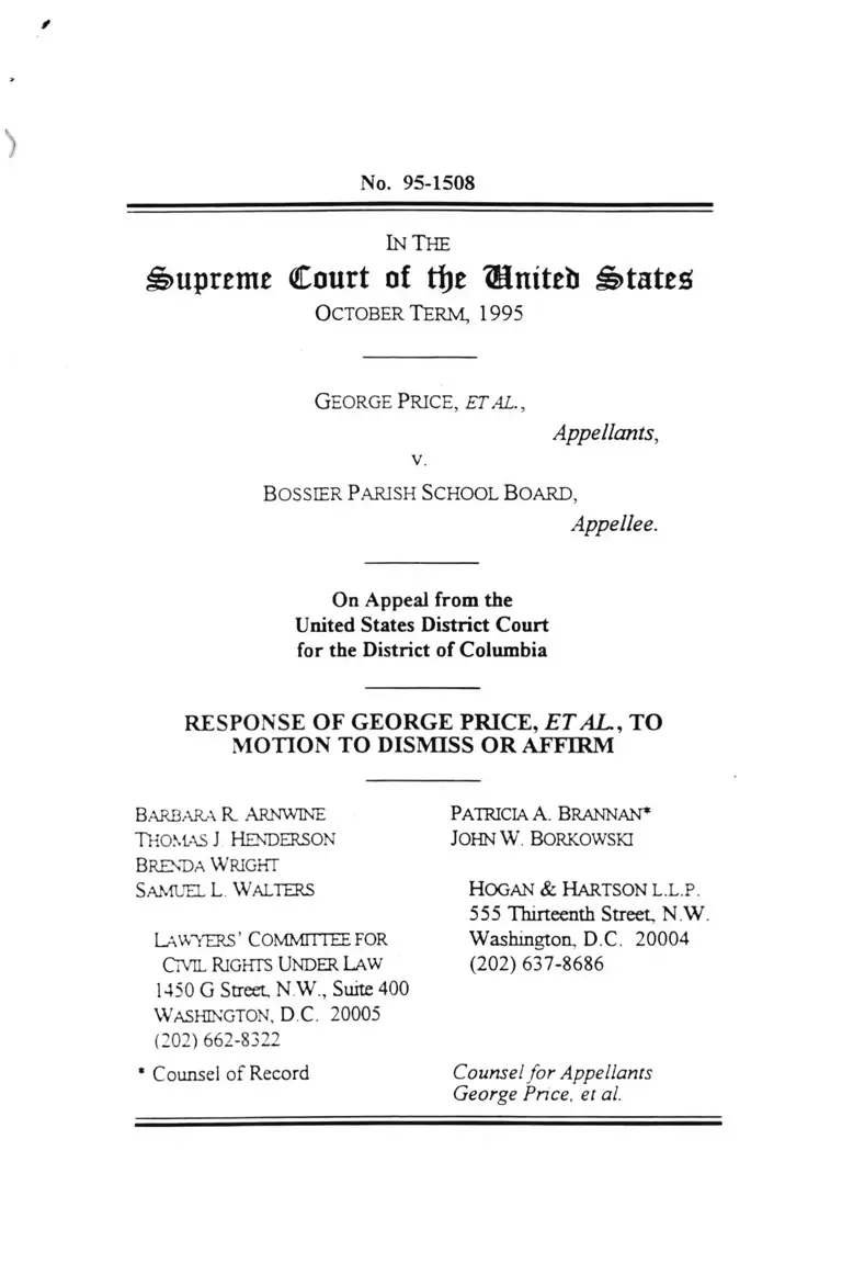 Price v. Bossier Parish School Board Response to Motion to Dismiss or Affirm preview