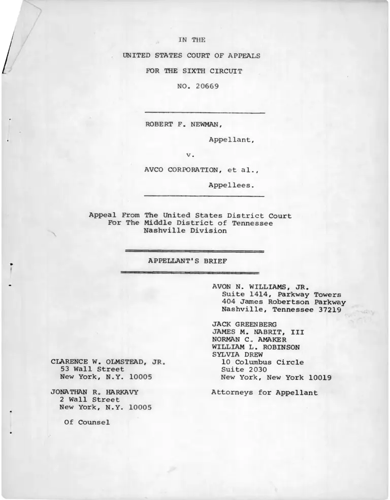 Newman v. Avco Corporation Appellant's Brief preview