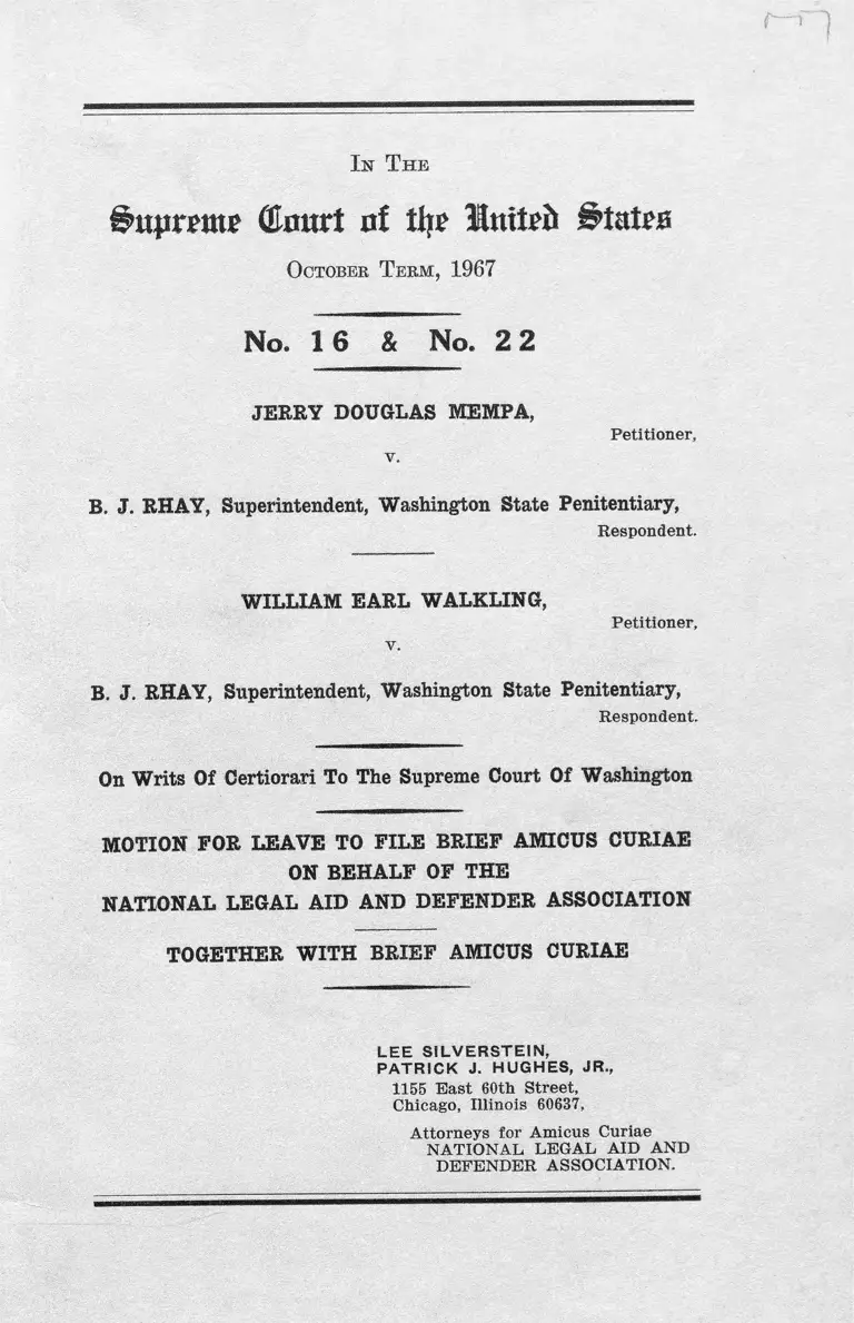 Mempa v. Rhay Motion for Leave to File and Brief Amicus Curiae preview