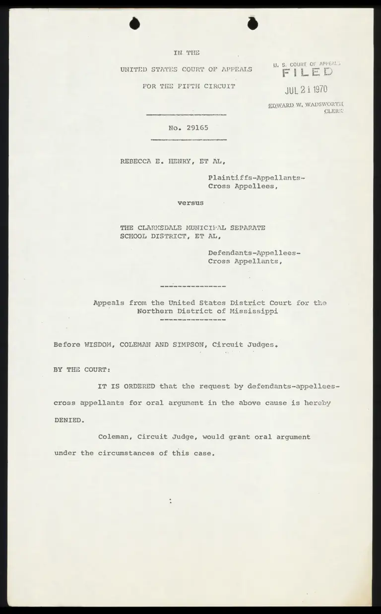 Order Denying Oral Argument Request preview