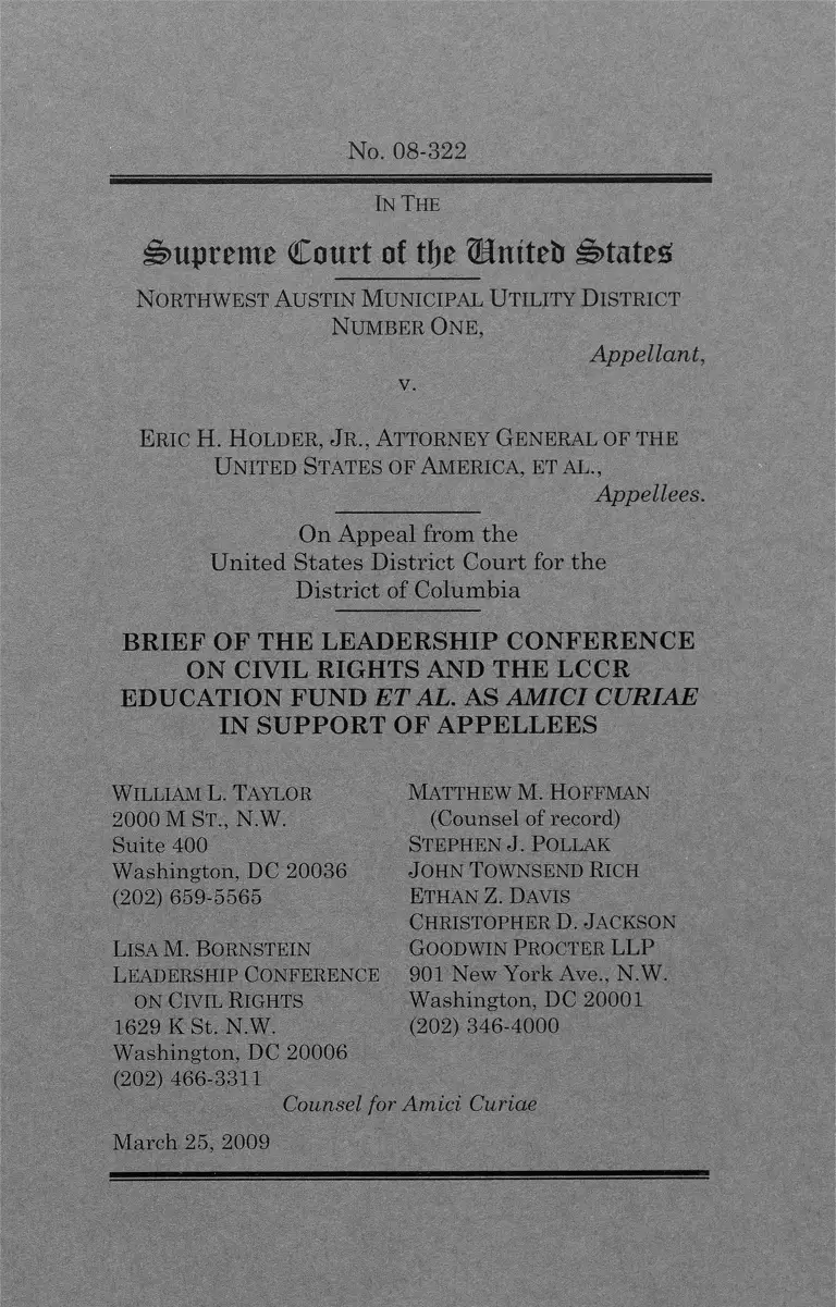 Northwest Austin Municipal Utility Distr. One v. Holder Brief Amici Curiae Leadership Conference on Civil Rights preview