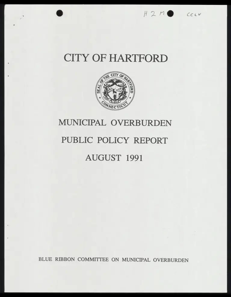 City of Hartford Municipal Overburden Public Policy Report August 1991 preview