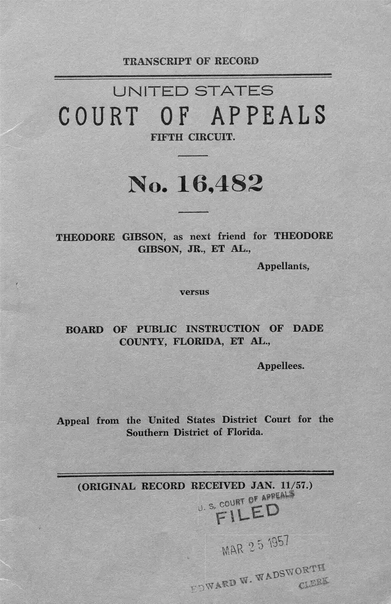 Gibson v. Dade County, FL Board of Public Instruction Transcript of Record preview