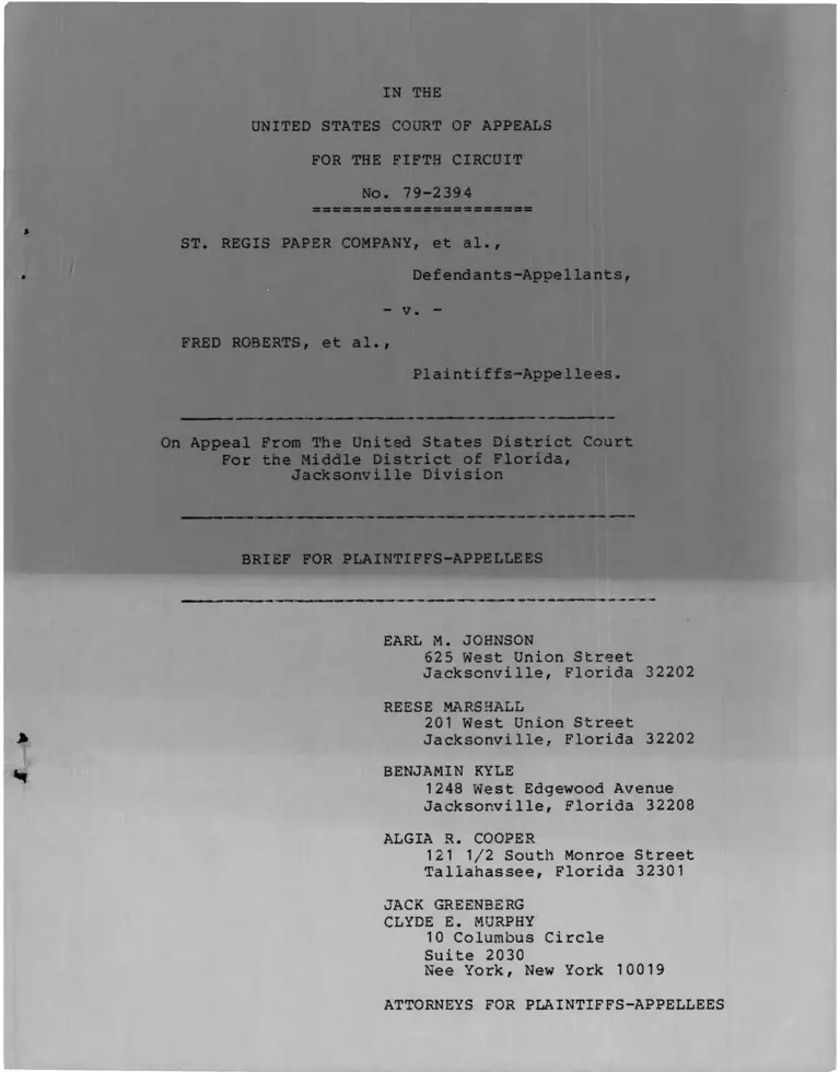 St. Regis Paper Company v Roberts Brief for Plaintiffs Appellees preview