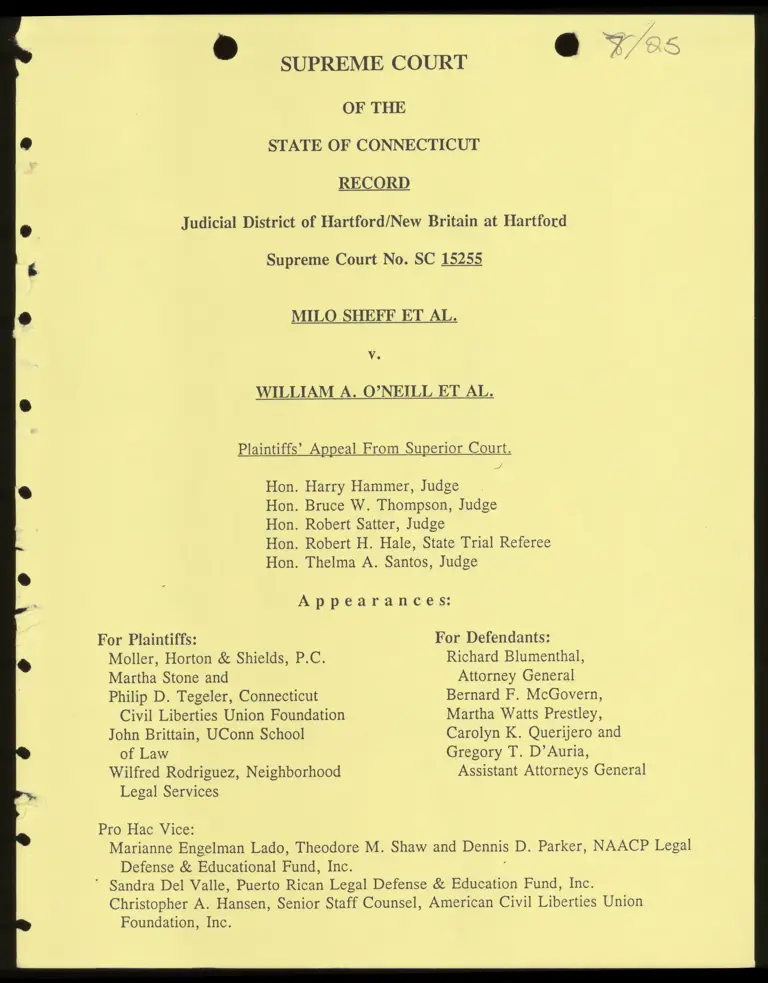 Record: Supreme Court of the State of Connecticut No. SC 15255 preview