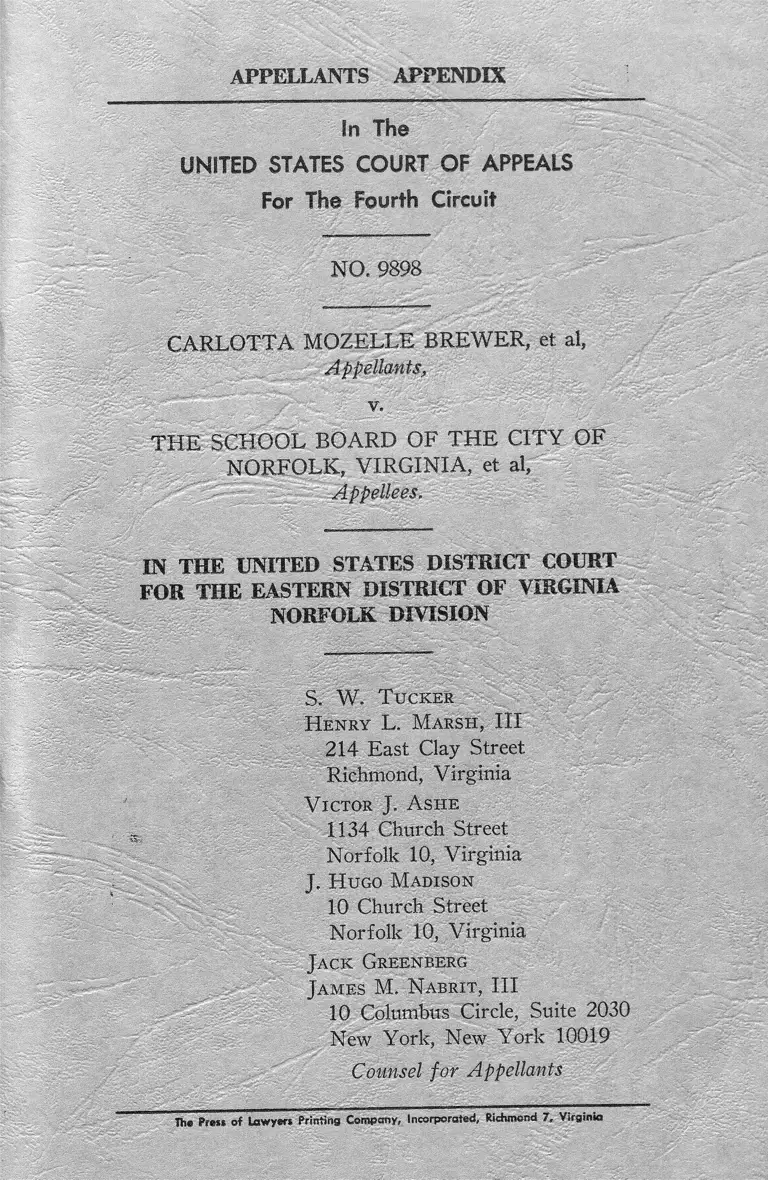 Brewer v. School Board of the City of Norfolk, Virginia Appellants Appendix preview