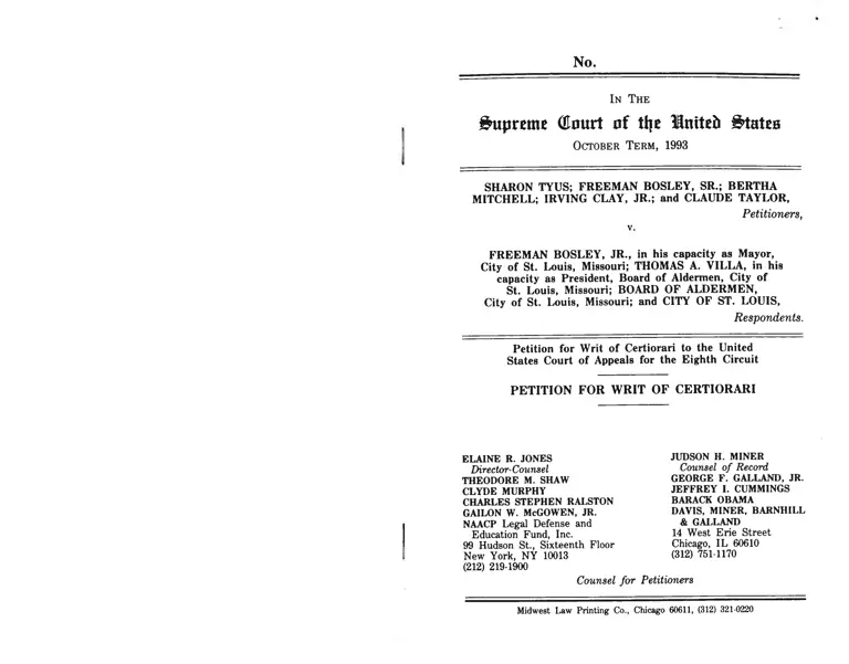 Tyus v. Bosley, Jr. Petition for Writ of Certiorari preview