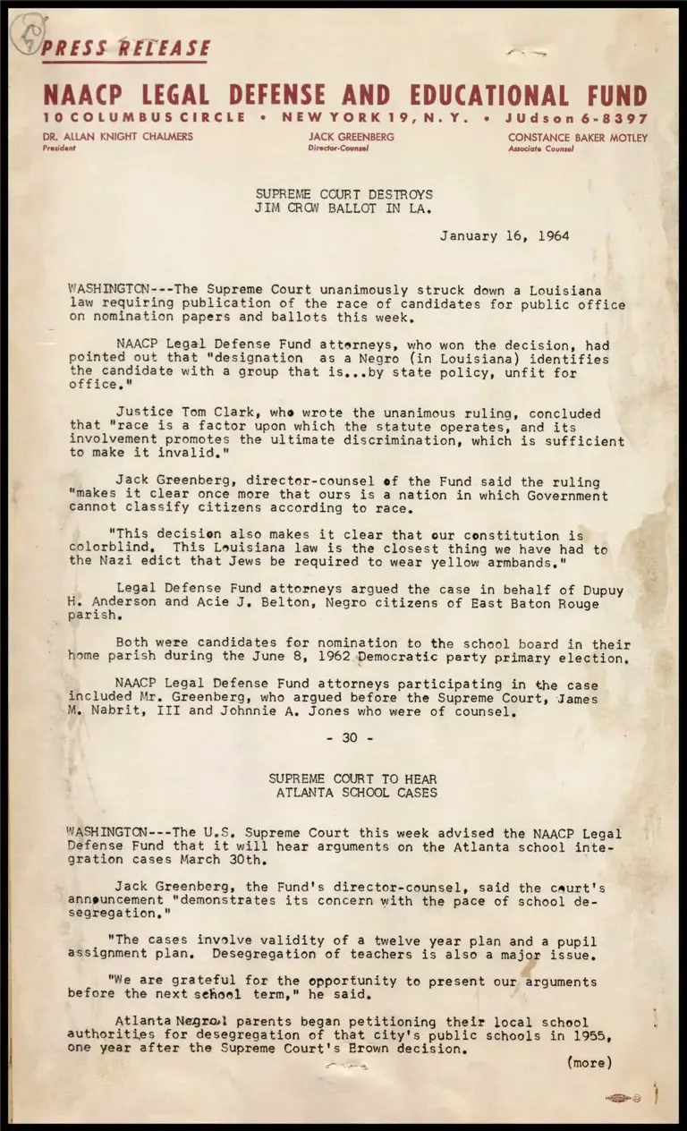 Supreme Court Destroys Jim Crow Ballot in LA; Supreme Court to Hear Atlanta School Cases preview