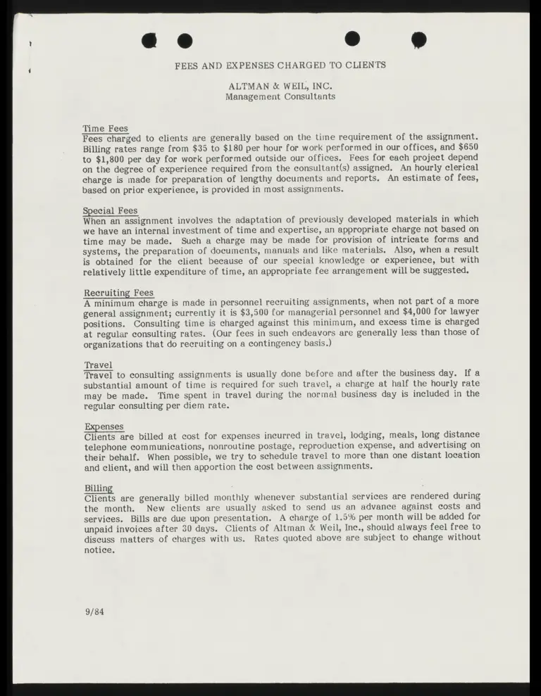 Altman & Weil Fees and Expenses Charged to Clients preview