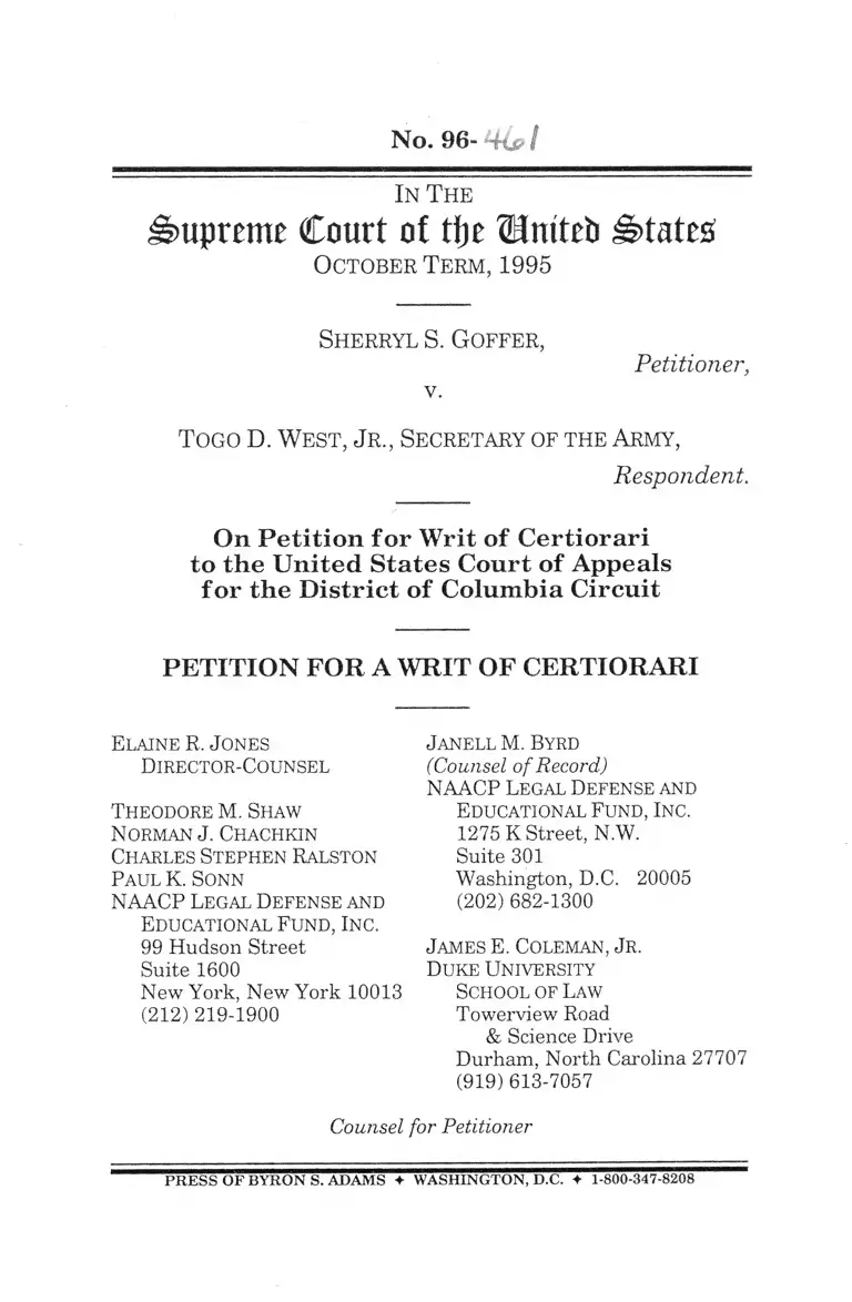 Goffer v. West Petition for a Writ of Certiorari preview