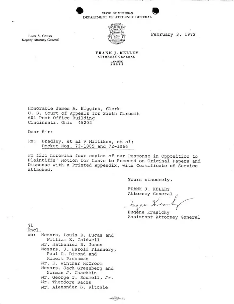 Correspondence from Kelley to Clerk preview