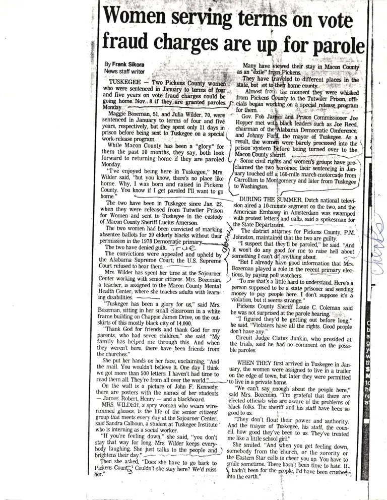 Women Serving Terms on Vote Fraud Charges are up for Parole News Clipping preview