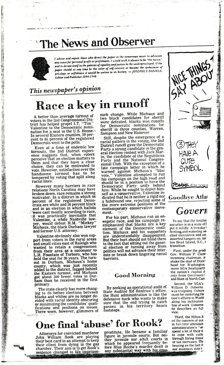 Race a Key in Runoff (Raleigh News & Observer) preview