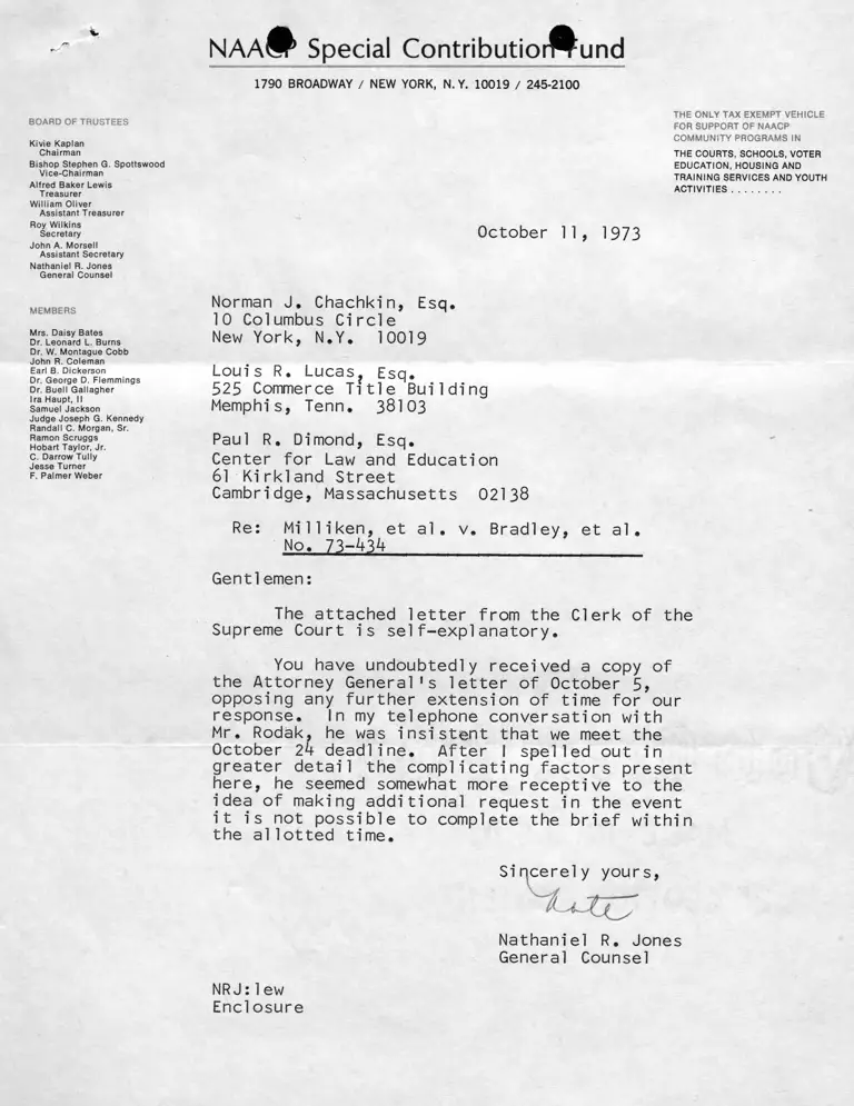 Letter from Jones to Co-Counsel RE Letter from Supreme Court Clerk preview