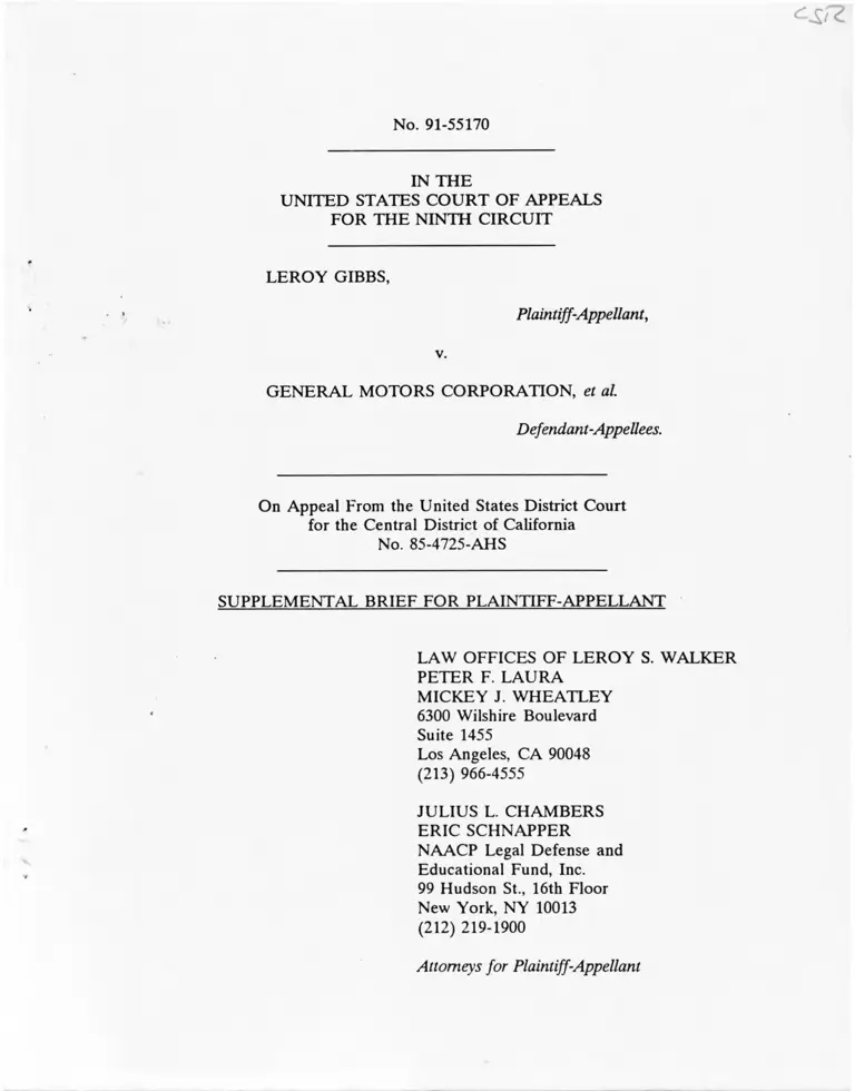 Gibbs v. General Motors Corporation Supplemental Brief for Plaintiff-Appellant preview