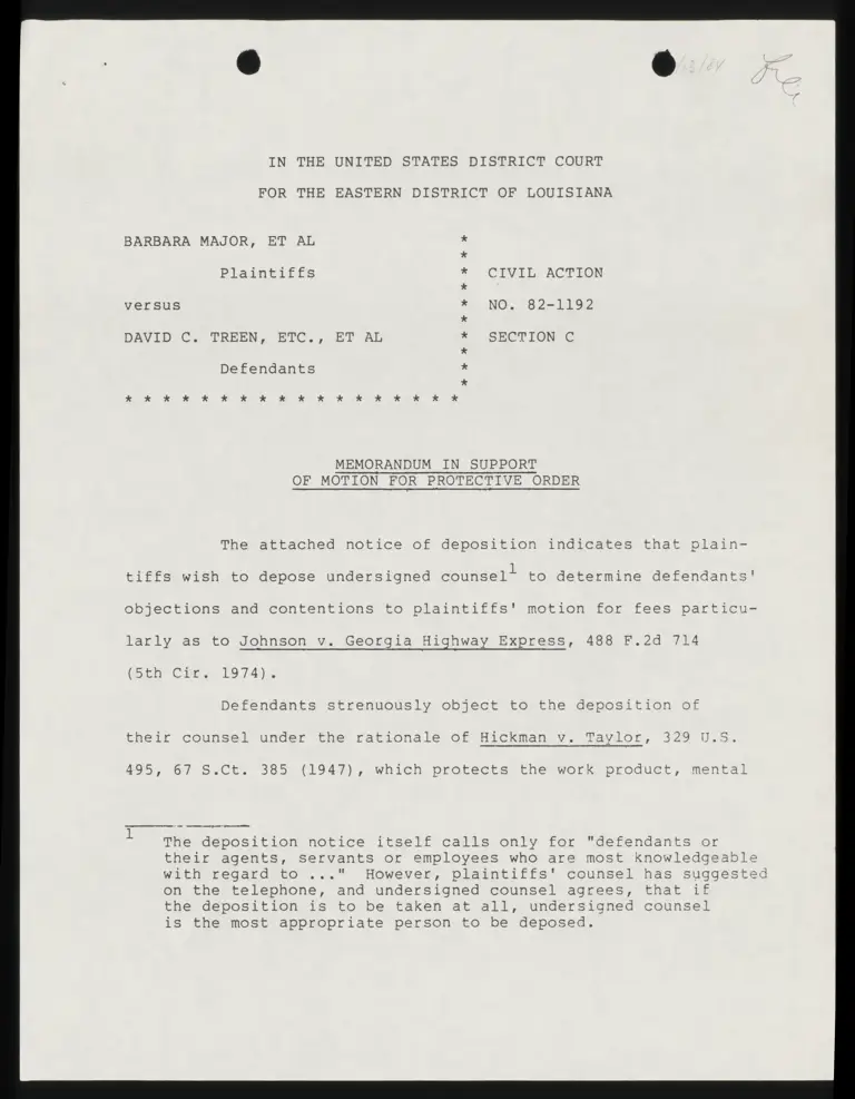 Memorandum in Support of Motion for Protective Order; Notice of Deposition preview