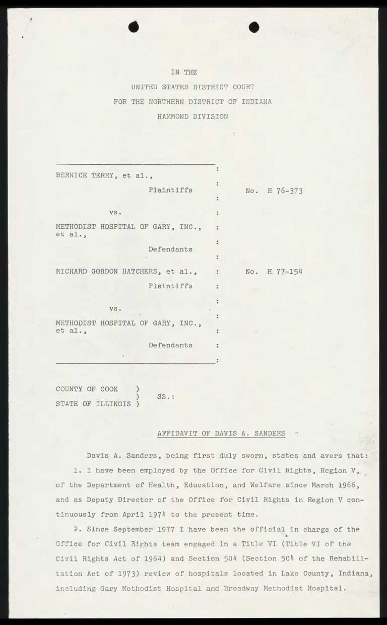 Affidavit of Davis A. Sanders preview