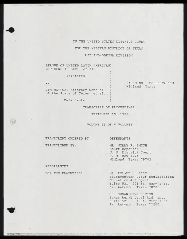 Transcript of Proceedings September 19, 1989 - Volume II preview