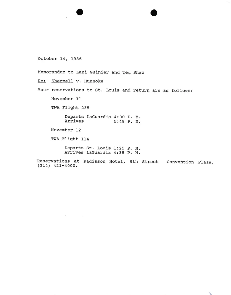 Memorandum to Lani Guinier and Ted Shaw Re Sherpell v. Humnoke preview