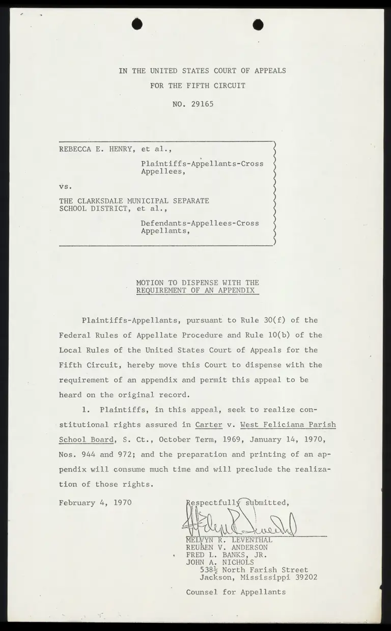 Motion to Dispense with the Requirement of an Appendix preview