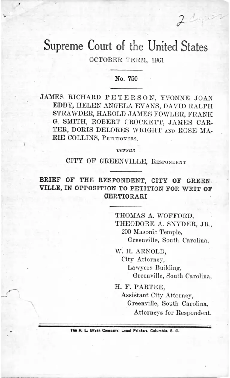 Peterson v. City of Greenville, South Carolina Brief of the Respondent in Opposition to Petition for Writ of Certiorari preview