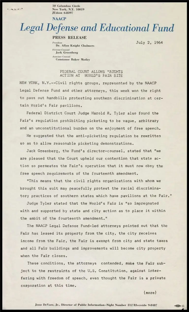 Federal Court Allows 'Rights Action at World's Fair Site preview