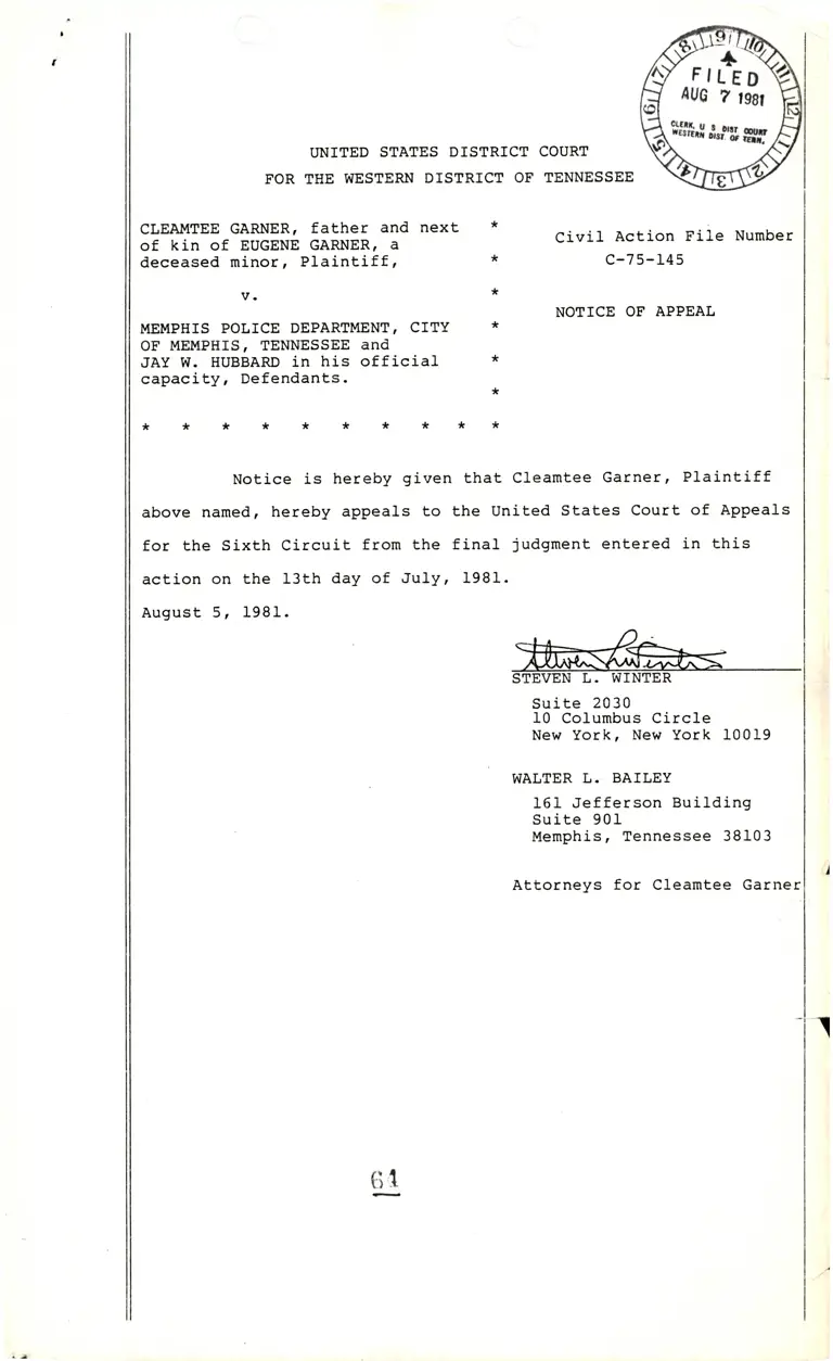 Notice of Garner Appeal preview