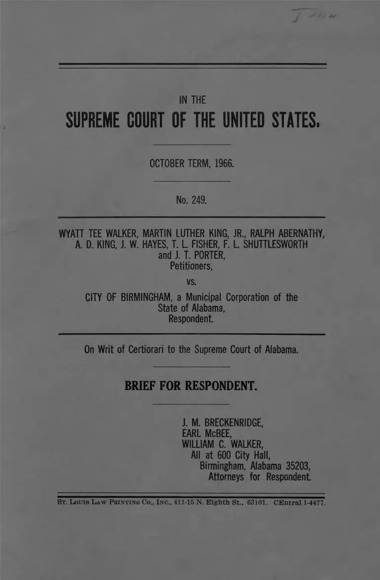 Walker v. City of Birmingham Brief for Respondent preview
