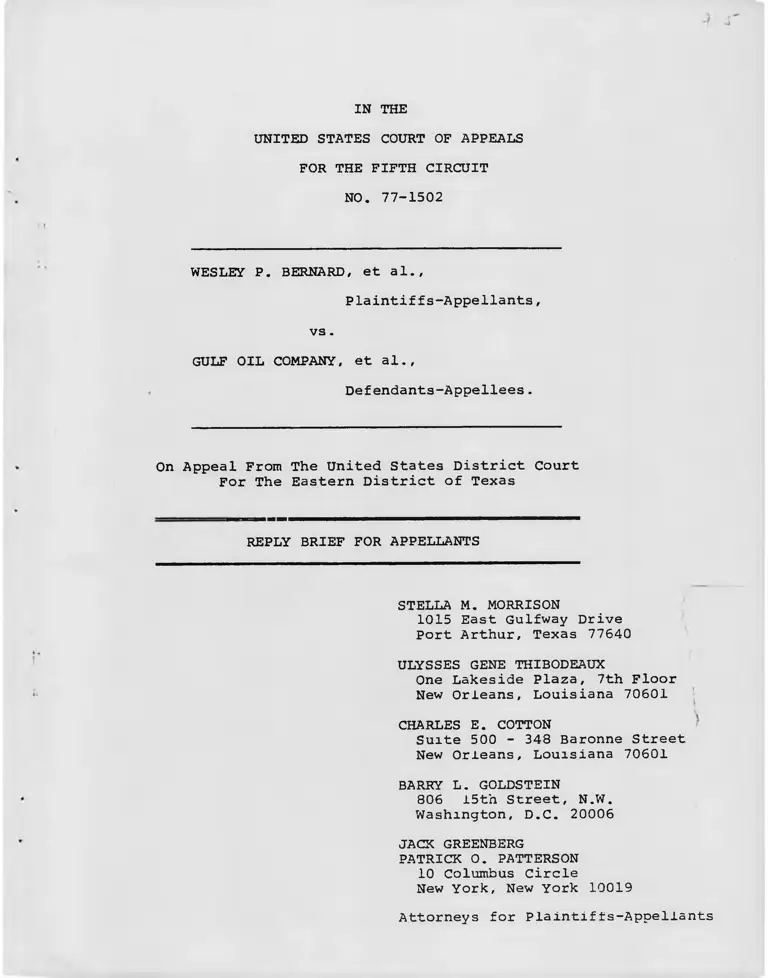 Bernard v. Gulf Oil Company Reply Brief for Appellants preview
