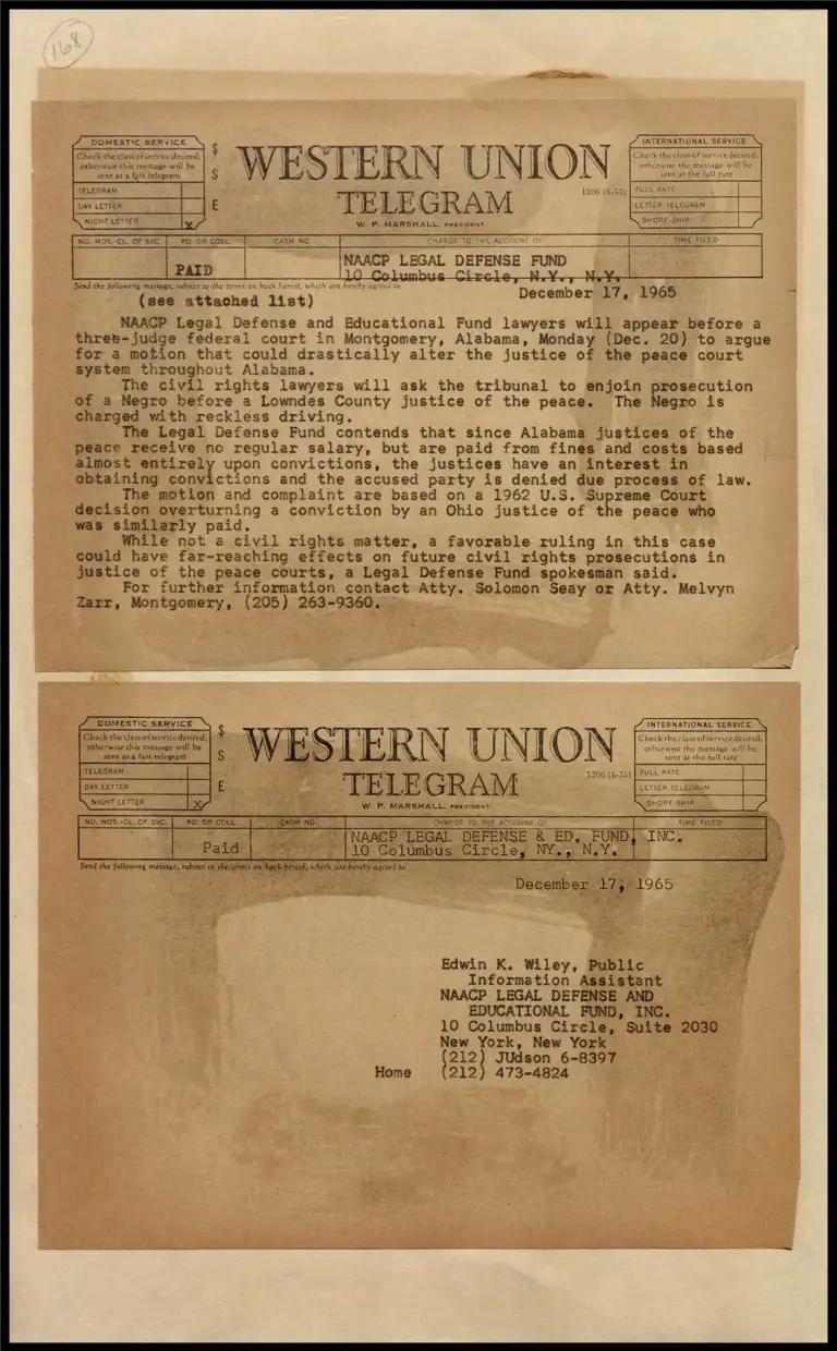 Montgomery, Alabama Justices "Pocketing" Fines Case (Telegram) preview