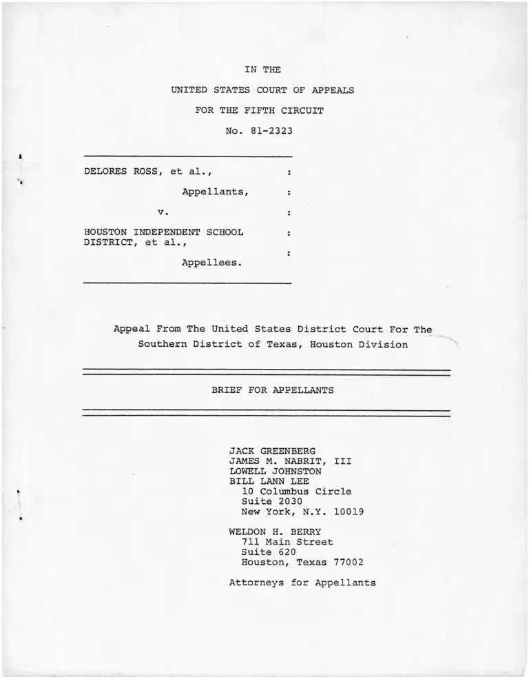 Ross v. Houston Independent School Brief for Appellants preview