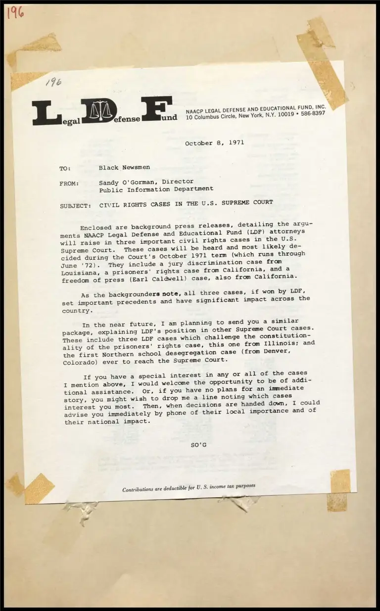 Memorandum Re: Civil Rights Cases in the U.S. Supreme Court preview