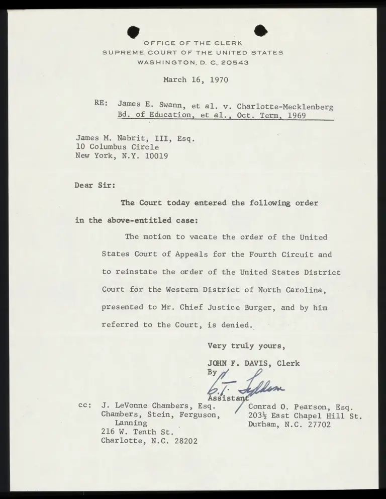 Letter from Clerk of Court to Nabrit RE: Order preview